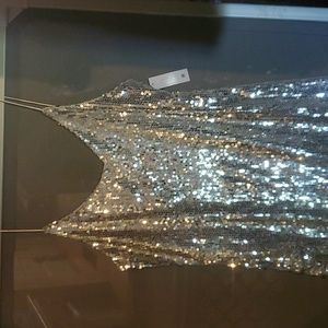 Womens TT Brand  Sequin Cami Mini Dress. Silver Sequins. Sz M. New With Tag